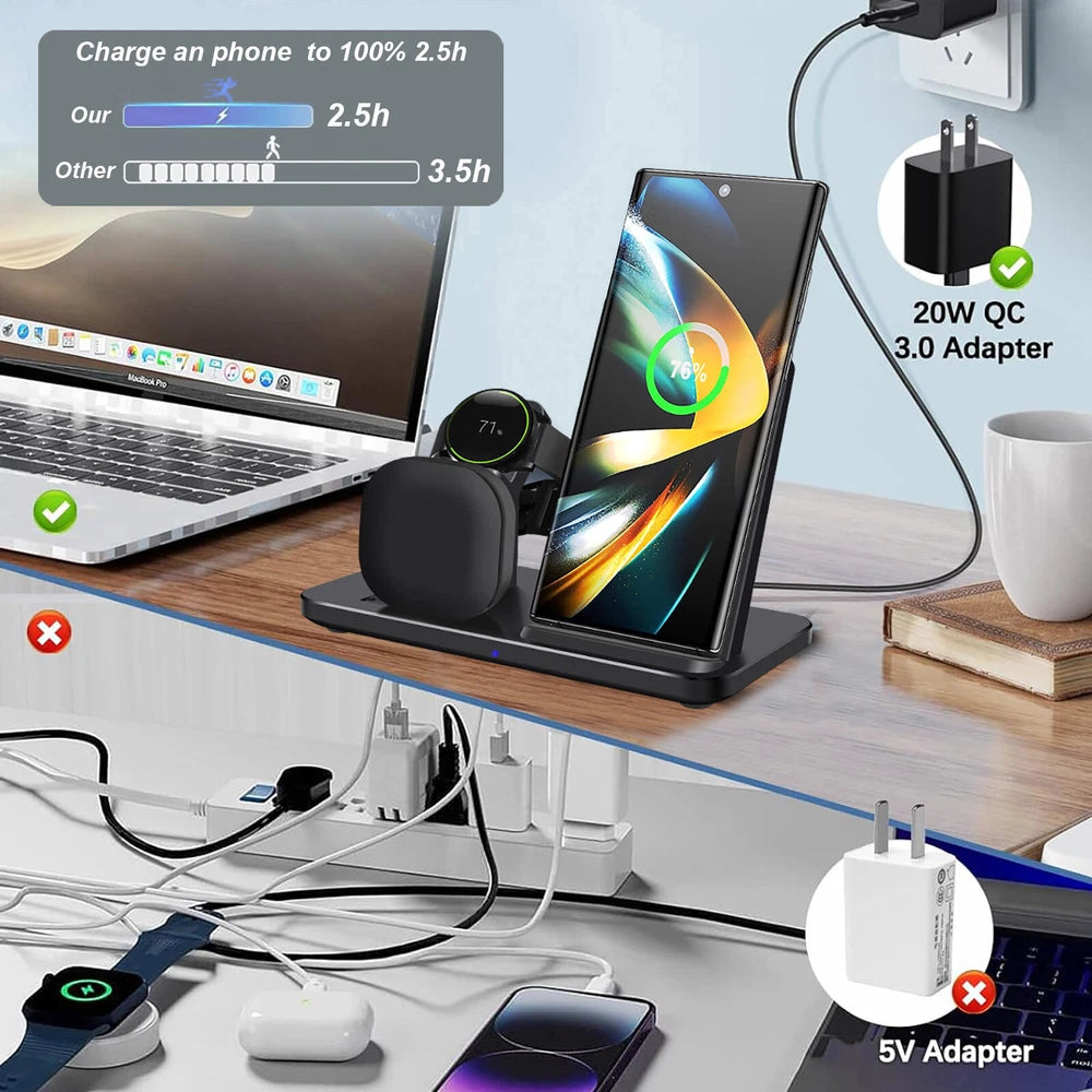 3in1 Fast Wireless Charger Dock Station For Samsung Galaxy S25 S24 Watch 7 6 5 4