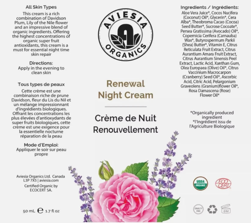 Renewal Night Cream Deep Moisturizer for all Skin Repair NEW 60ml/2oz