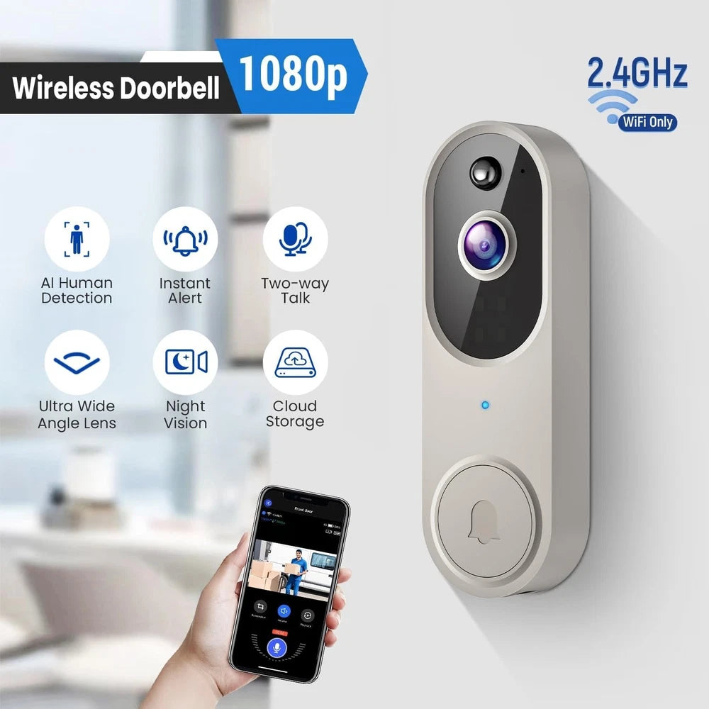 Wireless Smart Video Doorbell Camera Indoor Outdoor Surveillance Human Detection