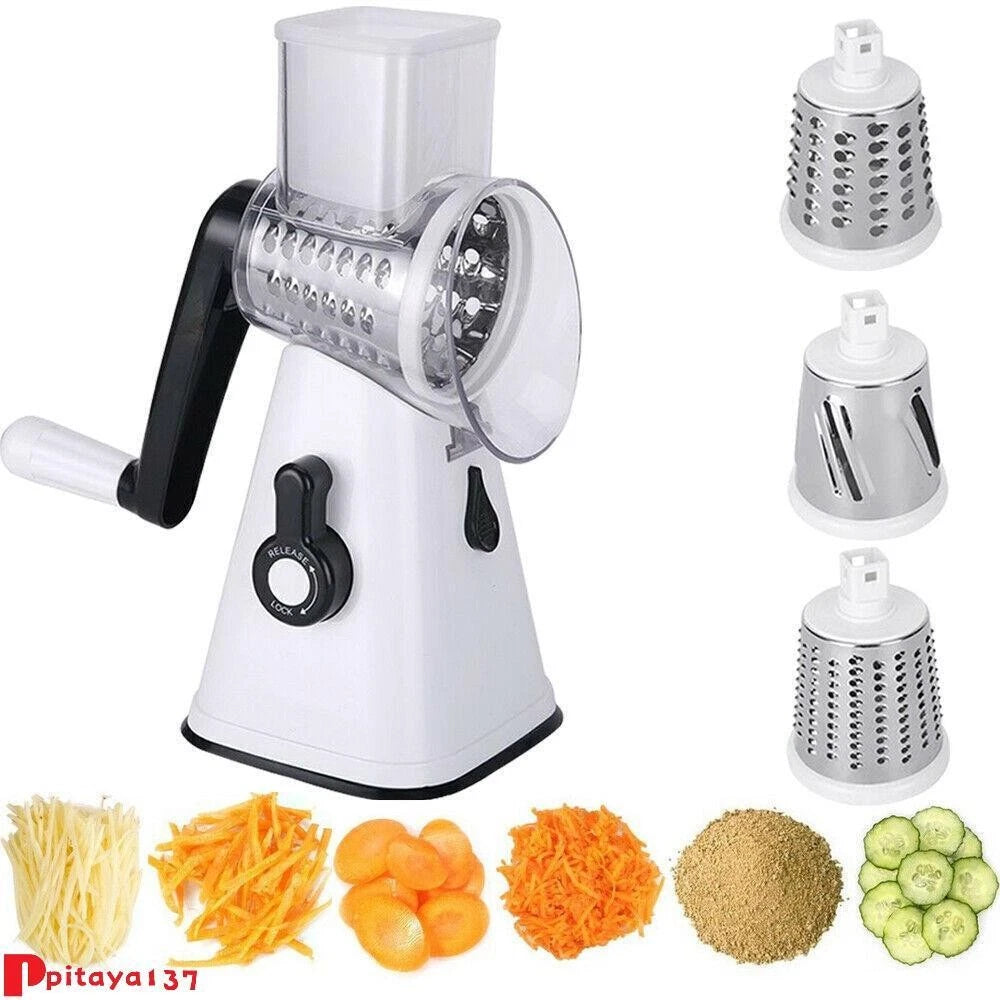 3 In 1 Rotary Food Slicer Chopper Cheese Grater Fruit Vegetable Shredder Cutter