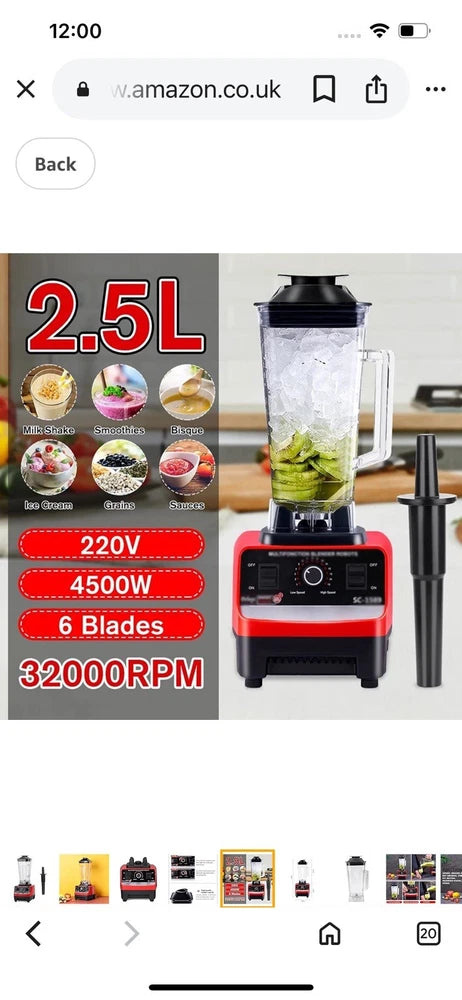 Commercial Food Blender Heavy Duty Kitchen Mixer Milkshake Smoothie