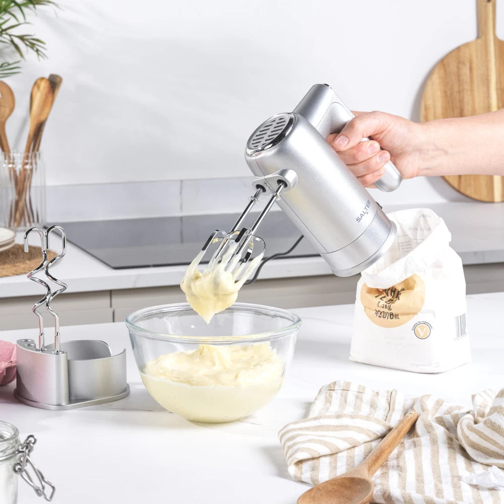 Salter Aspen Easy-Store Hand Mixer, Electric Baking Whisk, Beaters & Dough Hooks