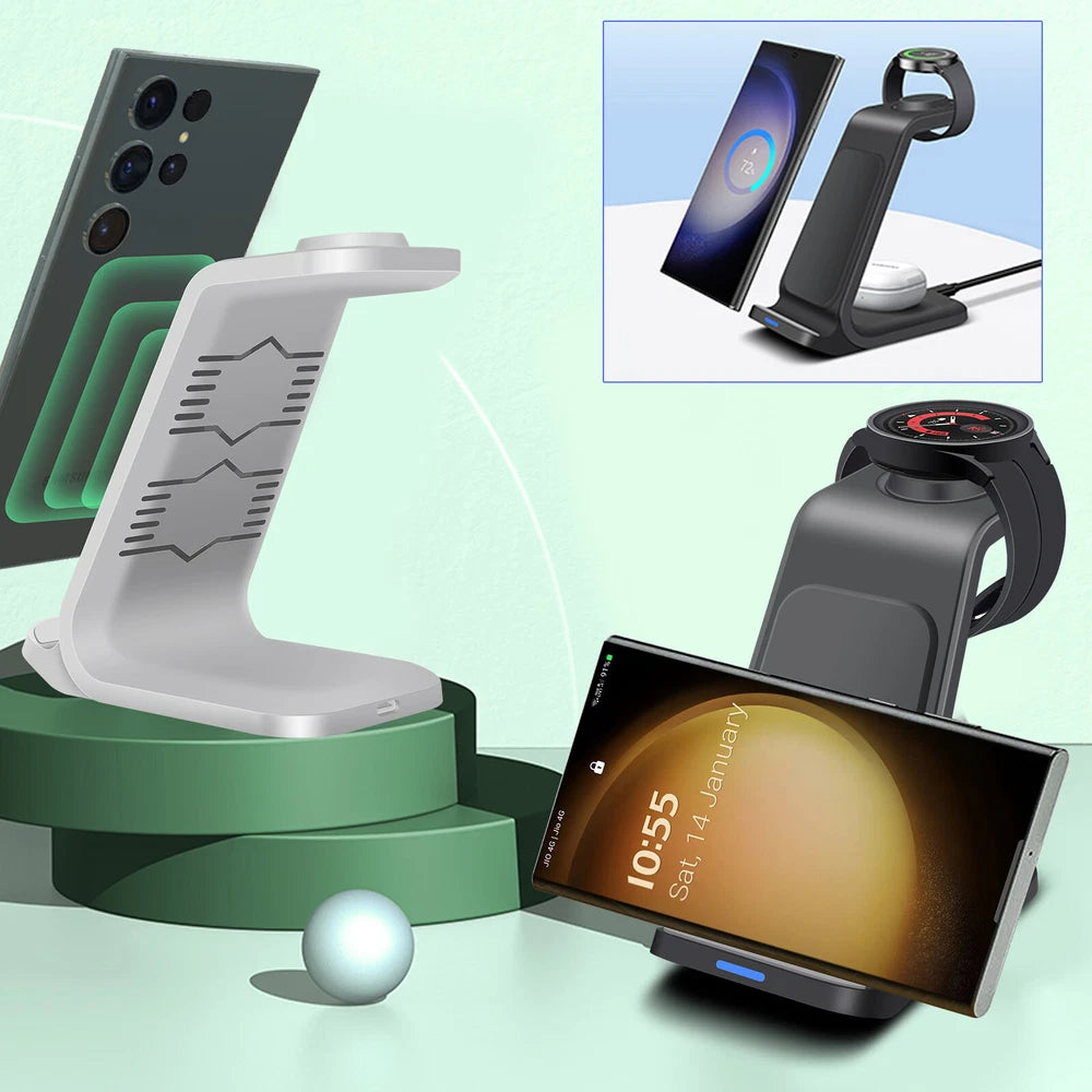 Wireless Charger Dock 3in1 Charging Station For Samsung Galaxy Watch 6/5 S24 S23