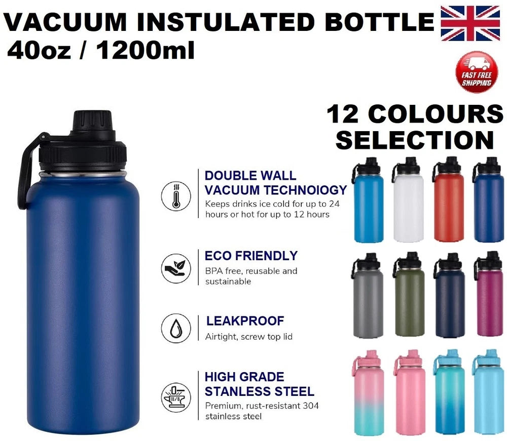 1.2L Water Flask Bottle Stainless Steel Double Wall Vacuum Insulated Thermal