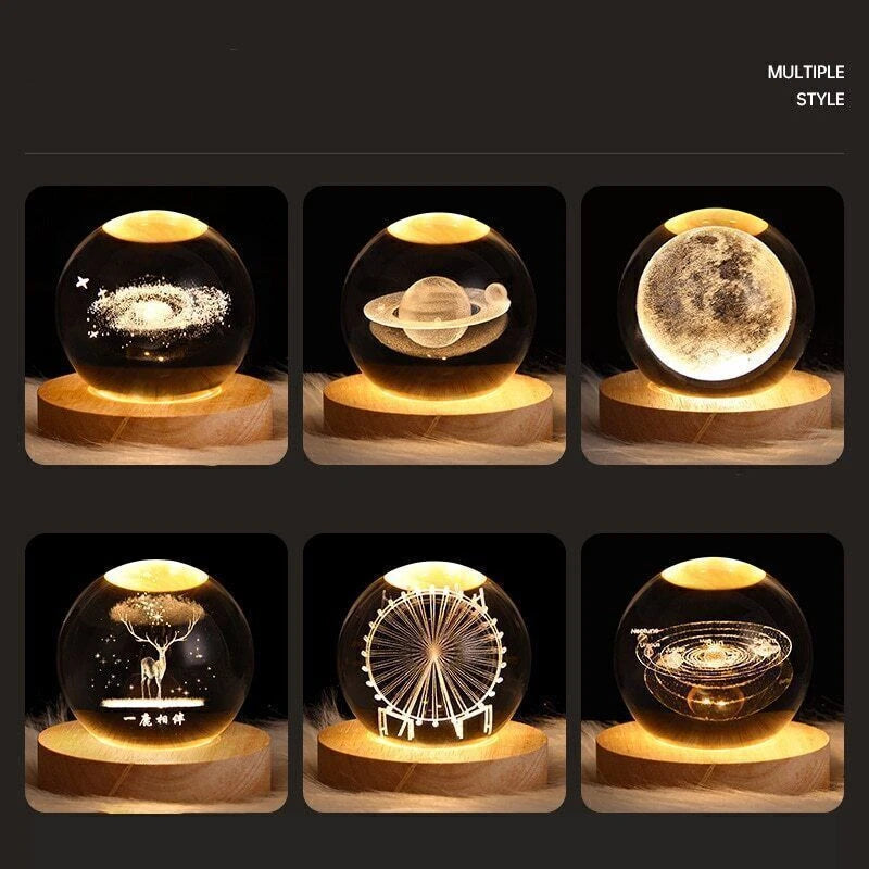 LED Crystal Ball Table Lamp USB 3D Moon Planet Globe Galaxy Night Light Bedside#