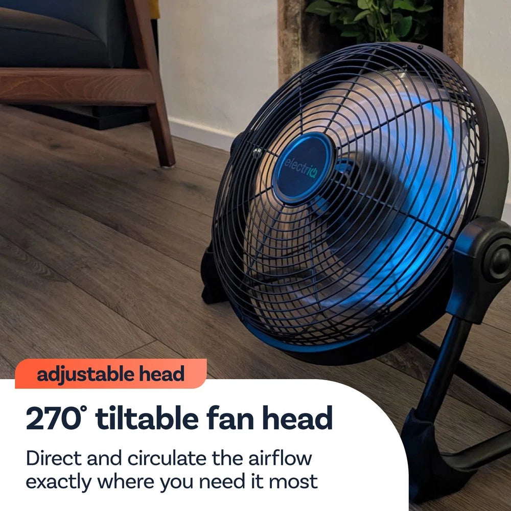 electriQ 12-inch Rechargeable Metal Body Quiet DC Floor Fan - Indoor & Ou ORF12B