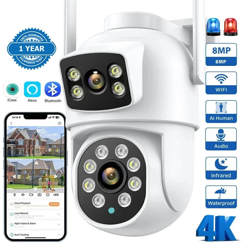 8MP Wireless 4K WIFI IP Camera CCTV PTZ Smart Home Outdoor Security IR Cam IP66