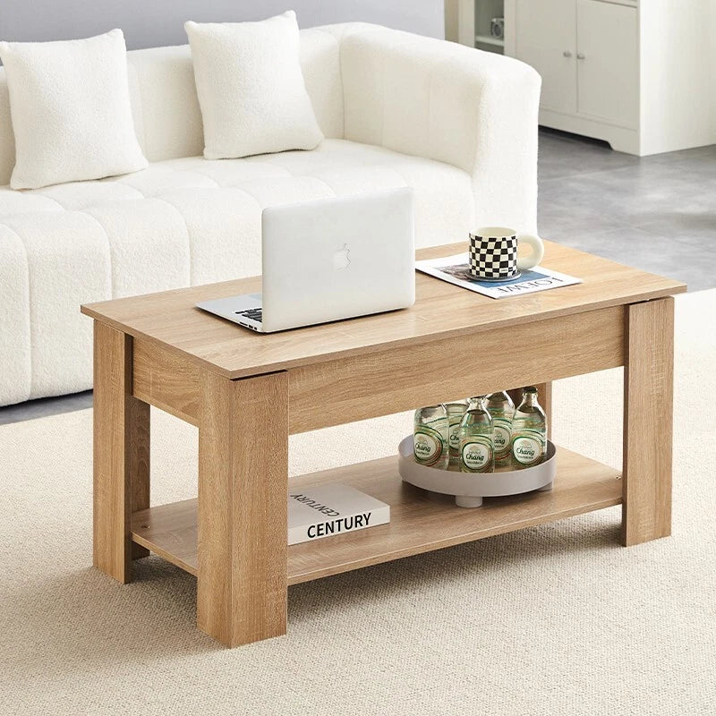 Lift Up Top Coffee Table Modern  Desk Hidden Storage Bottom Shelf 100*50*55cm