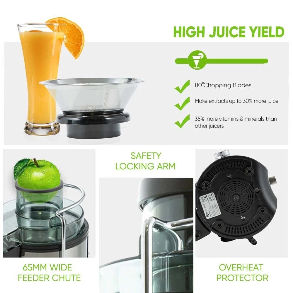 1000W Juicer Machine Whole Fruit Vegetable Large Juice Extractor Stainless Steel