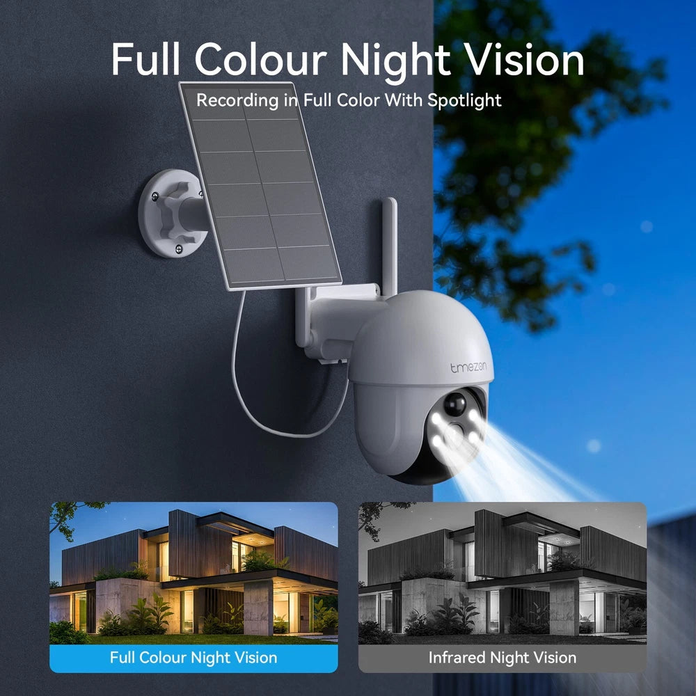 4MP Wireless Security Camera360° PTZ WiFi Solar Battery CCTV Home Outdoor PIR