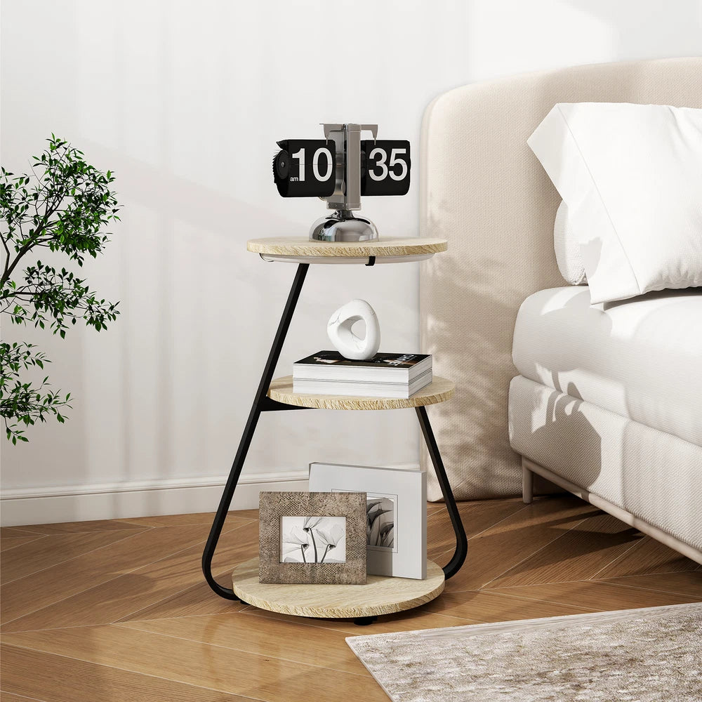 3-Tier Sofa Side Table LED Lighted Bedside Living Room End Table with Storage