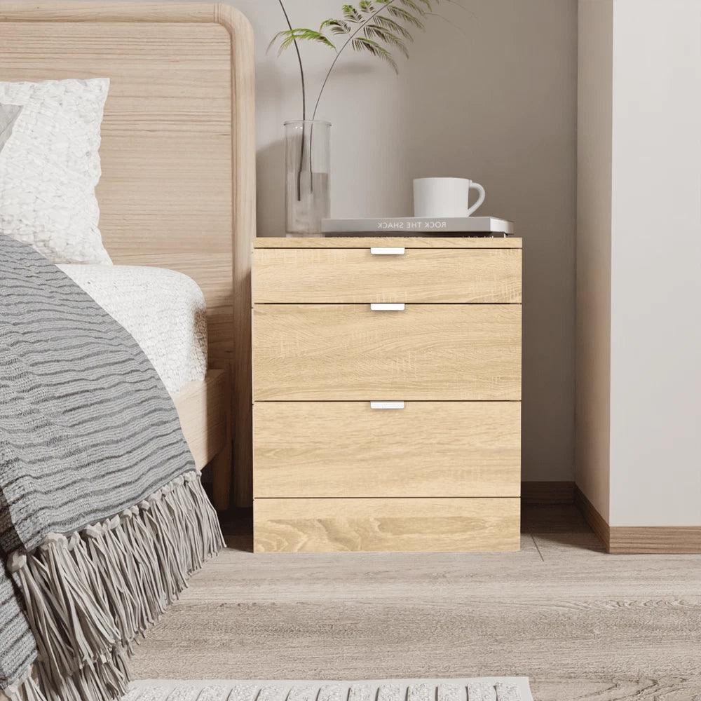 Modern 3 Drawers Bedside Table with Shelf Nightstand Bedroom Furniture Storage