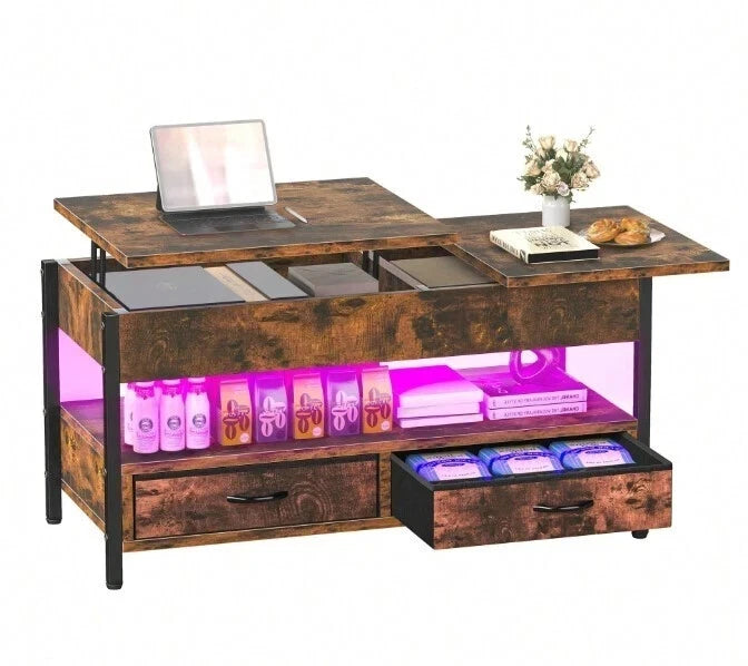 Coffee Table With Storage Lift Top Up Drawer Shelf Wooden Living Room Furniture