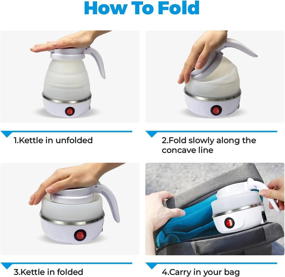 600ML Collapsible Travel Electric Water Kettle Folding Camping Caravan Silicone