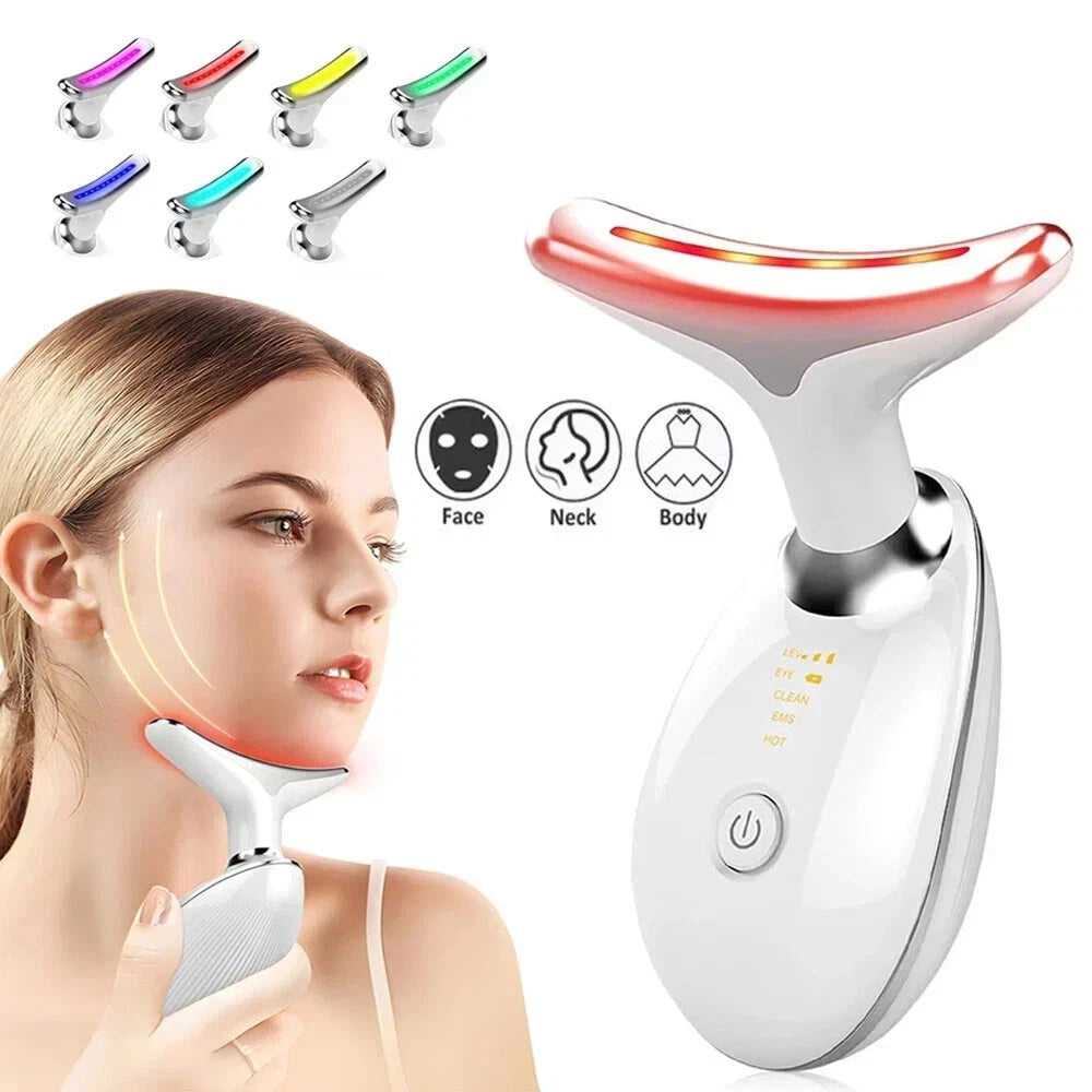 7 Colours Neck Face Lifting Massager Skin Tighten Device LED Anti Beauty Wrinkle