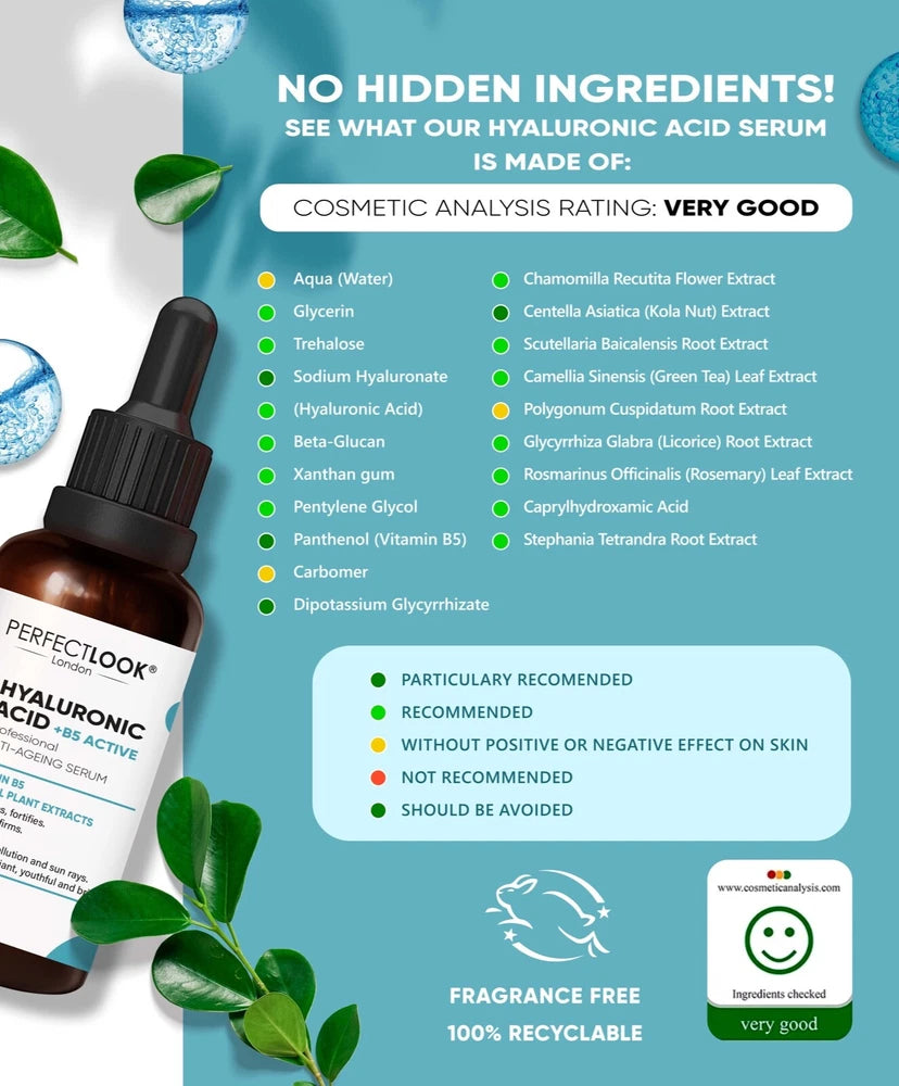 Hyaluronic Acid Serum 5% for Face with Vitamin B5 97.6% Natural Ingredients 30ml