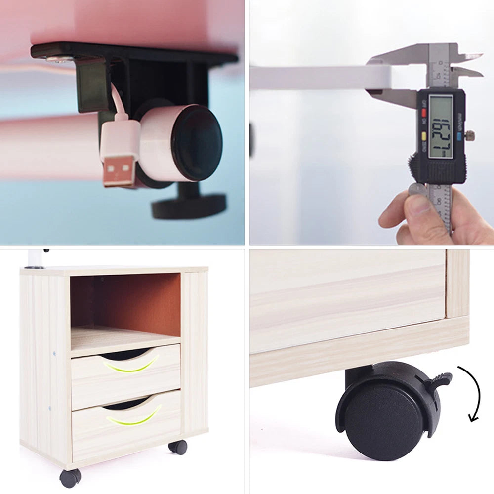 Laptop Desk Bedside Table with Lift Up Top - Modern Nightstand 2 Drawers w/Wheel
