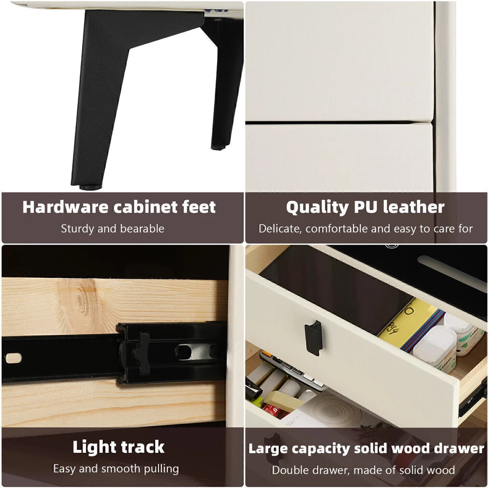 Bedside Charging with Smart Table Drawers Bedroom Modern 2 Phone Furniture Light