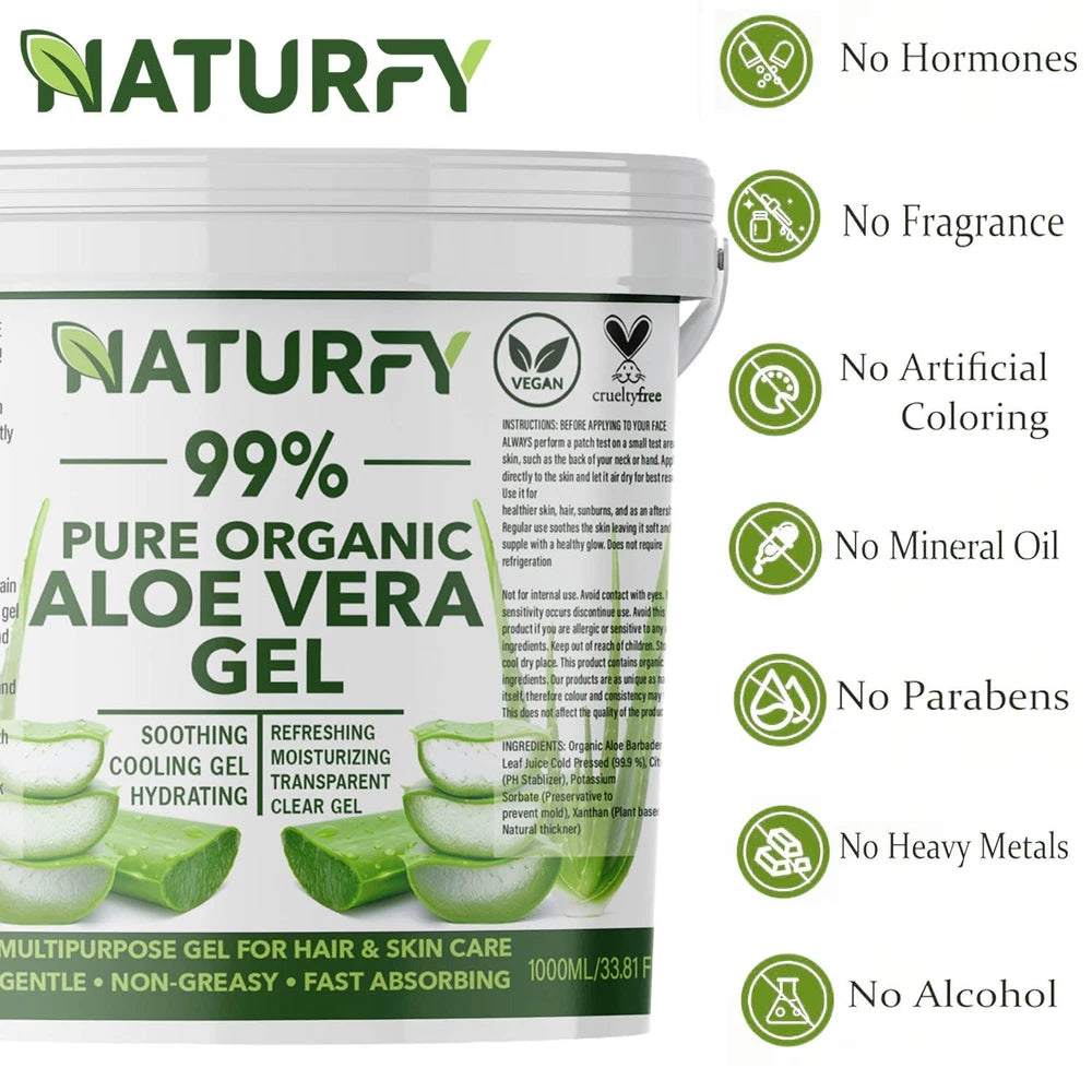 Aloe Vera Gel 100% Pure Natural Organic Multipurpose Soothing Hair & Skin Face