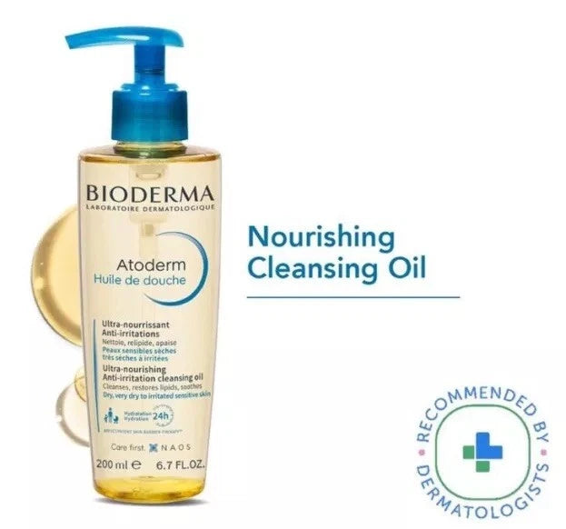 Bioderma Atoderm Shower Oil 200ml Pump Bottle - Ultra-Nourishing Anti-Irritation