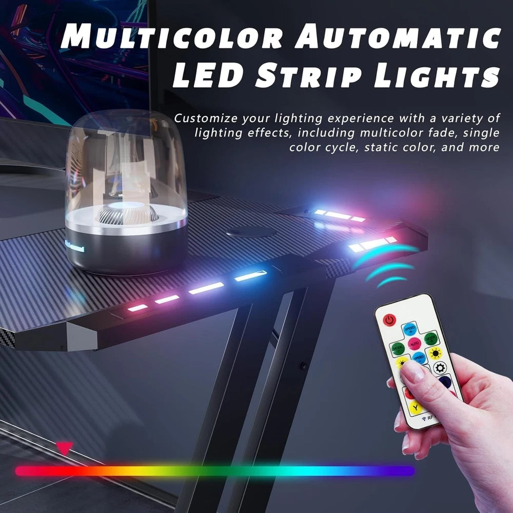 LED Gaming Desk with Power Outlets and Monitor Stand 100 x 60cm Black