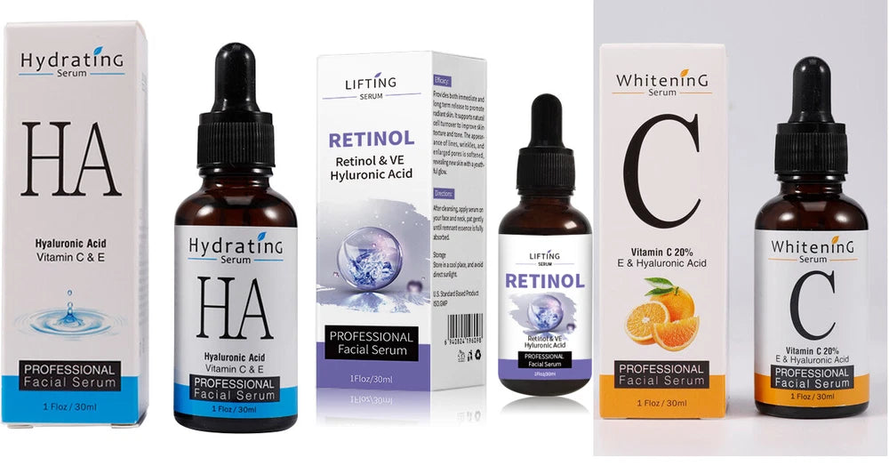 2x30ml Vitamin C Face Serum Hyaluronic Acid Retinol Collagen Anti Aging/Wrinkles