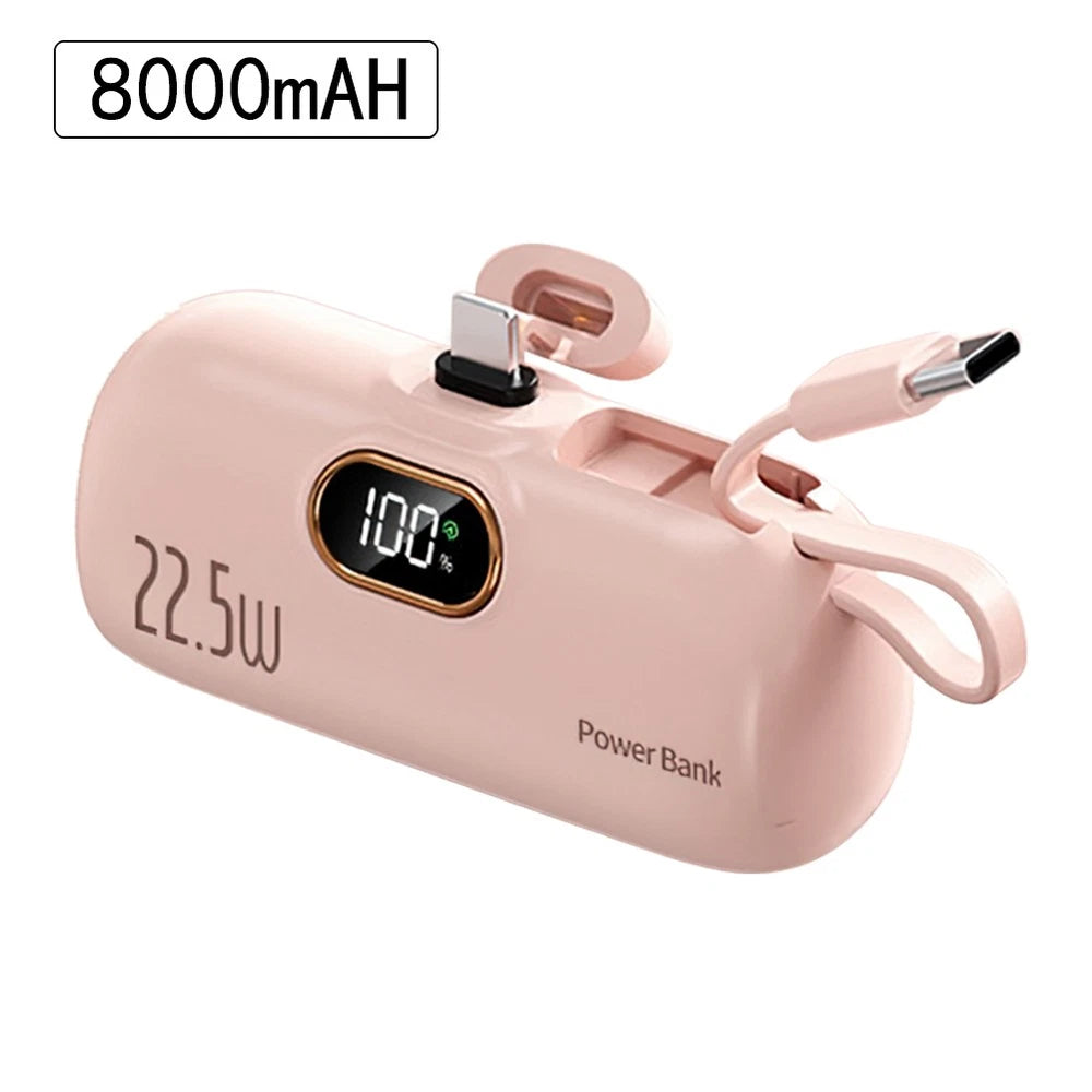 8000mah Mini Power Bank Portable Dual Connector For USB C & iPhone Fast Charger