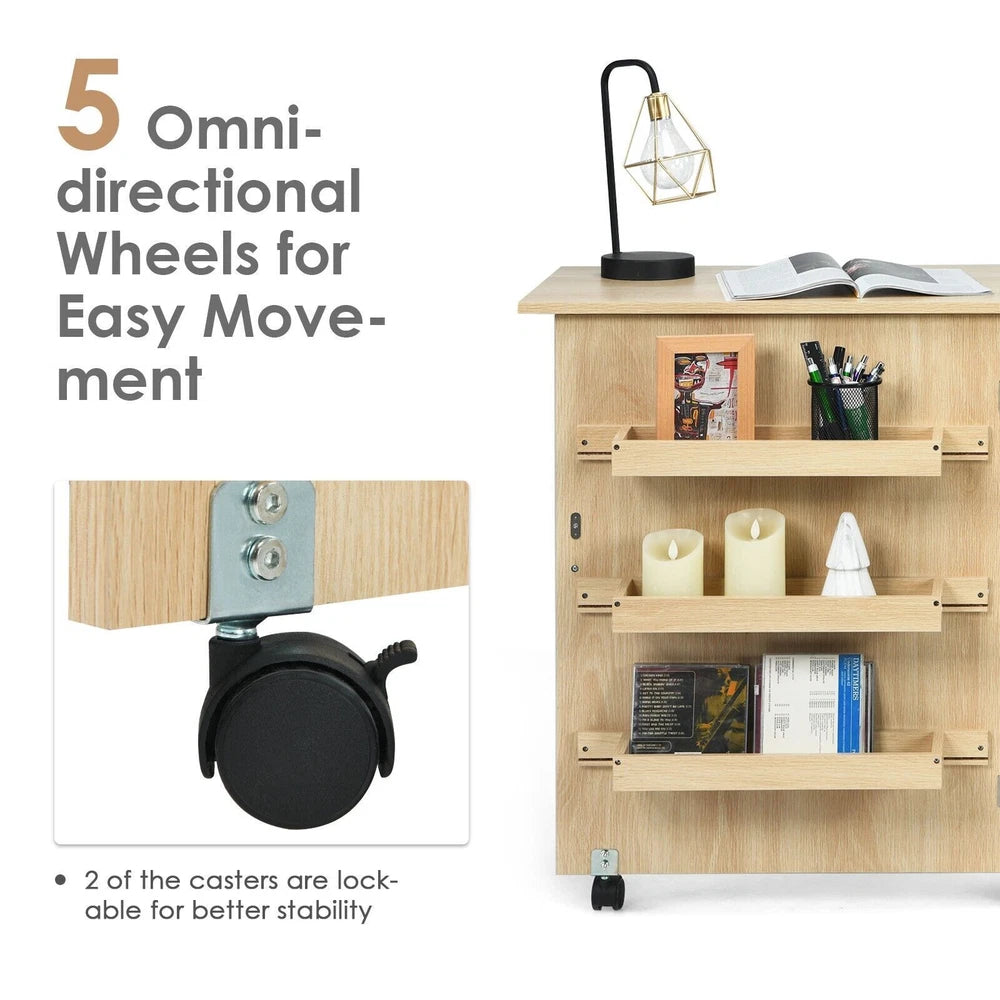 Folding Sewing Table 2 IN 1 Rolling Craft Table Office Desk Workstation