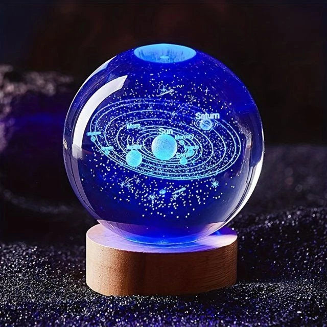USB 3D Moon Planet Globe Galaxy Night Light LED Crystal Ball Table Lamp Bedside