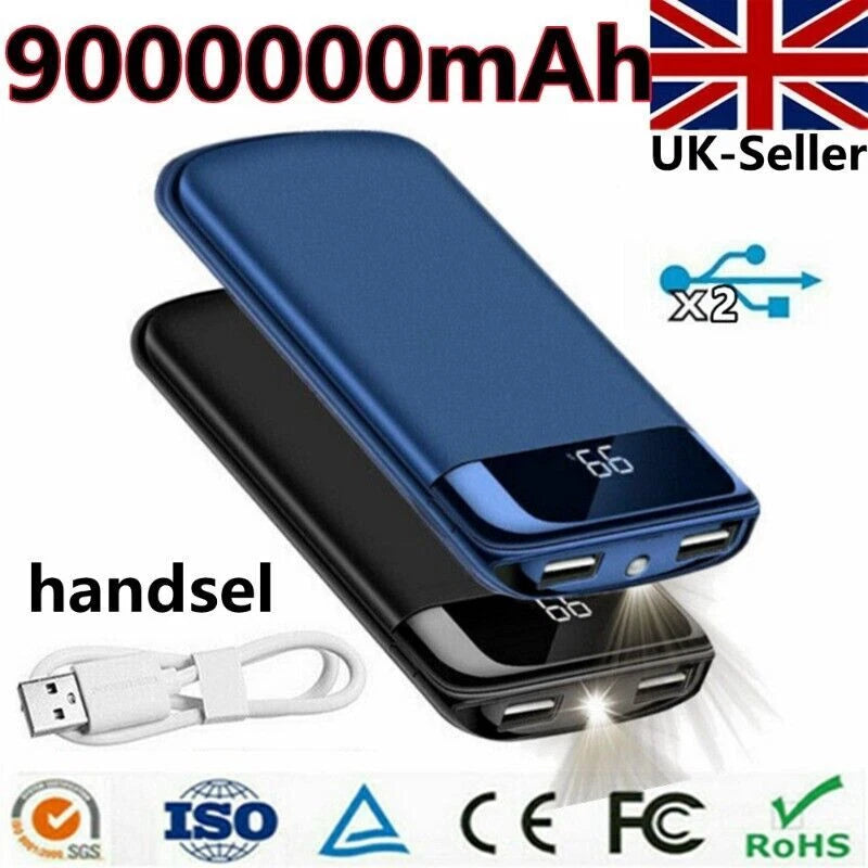 9000000mAh Portable Power Bank 2 USB Charger Battery Pack For Mobile Phone Black