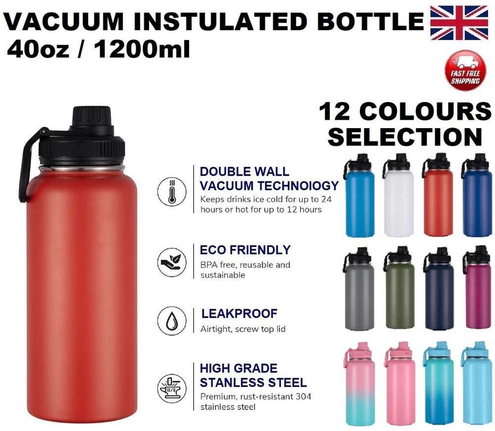 1.2L Water Flask Bottle Stainless Steel Double Wall Vacuum Insulated Thermal