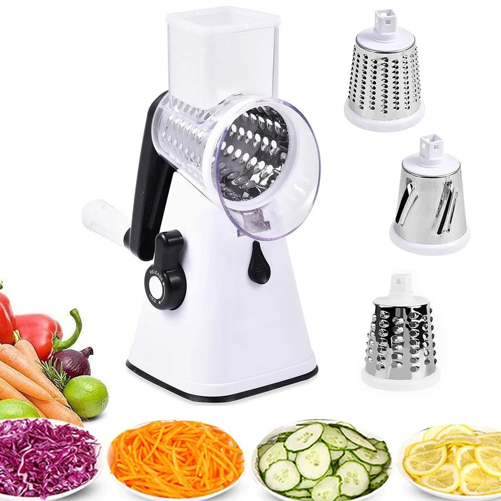 3 In 1 Rotary Food Slicer Chopper Cheese Grater Fruit Vegetable Shredder Cutter