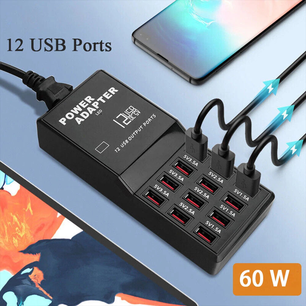 12Ports USB Multi Charger Travel Wall AC Adapter UK Plug Hub Charging Station UK