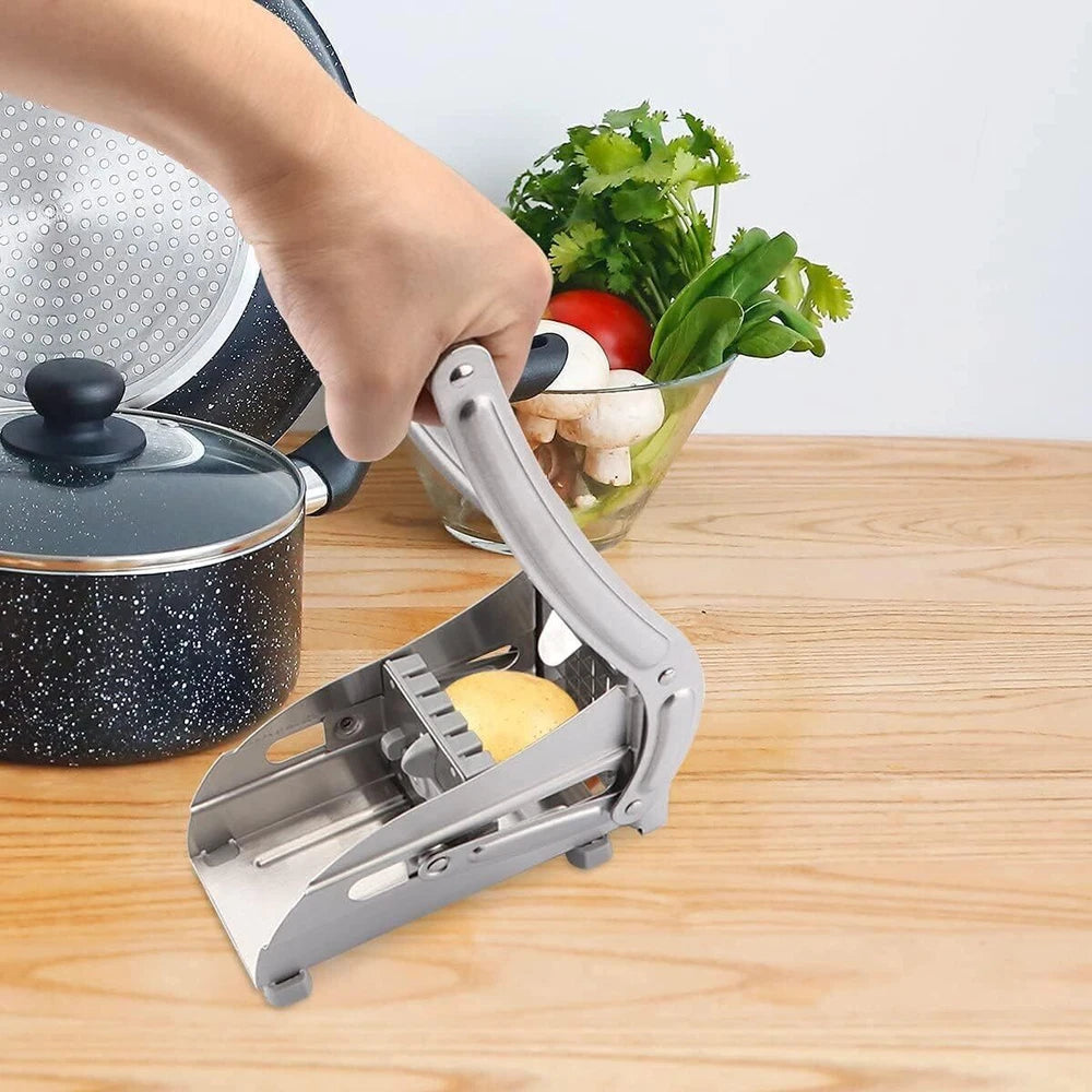 Potato Chipper Chip Chopper Cutter Slicer Maker & 2 Steel Edges French Fries UK