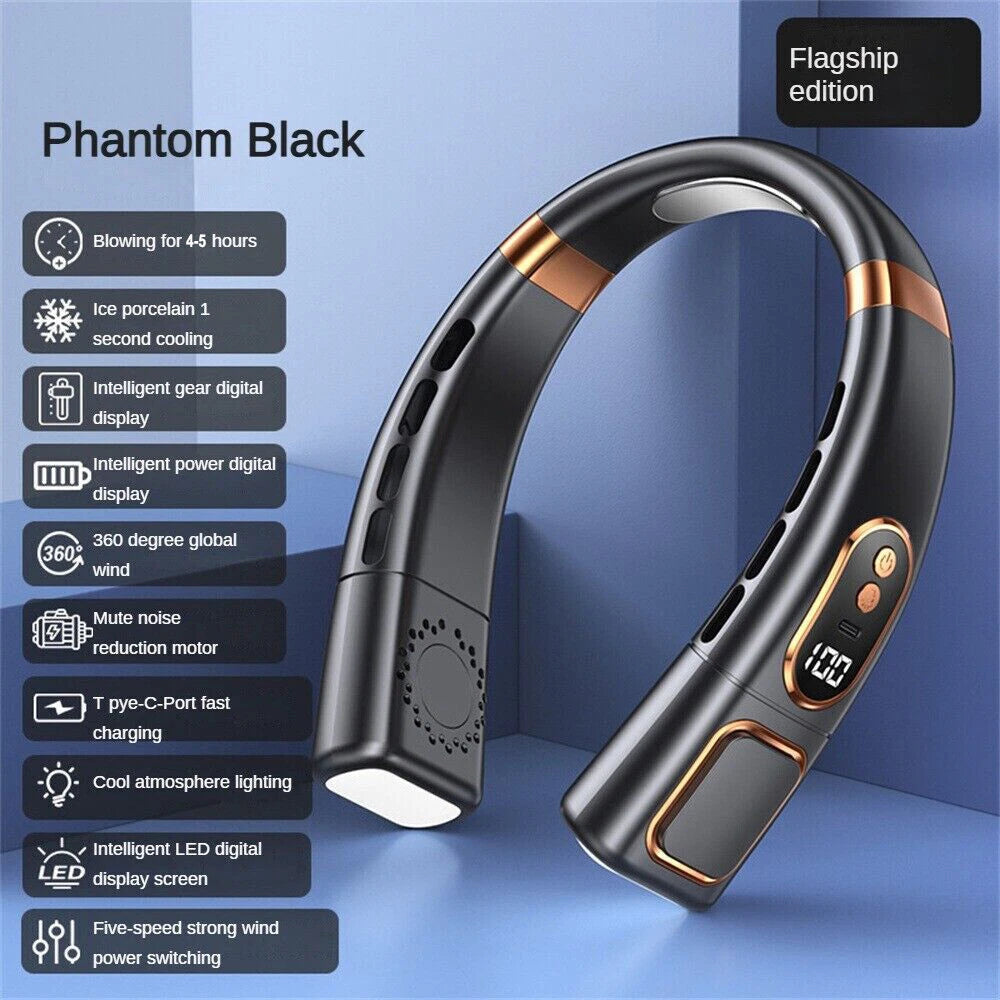 12000mAh Bladeless Lazy Neck Fan Portable USB Rechargeable Mini Hanging Cooler