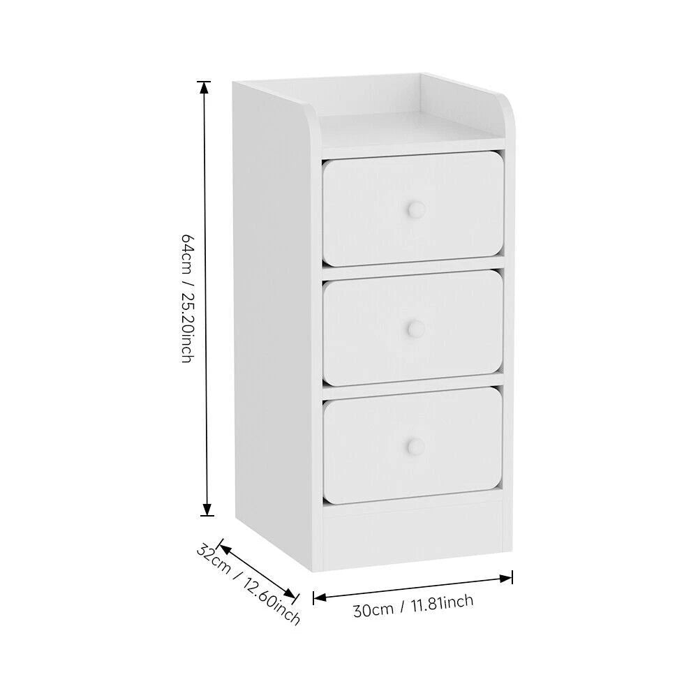 3 Drawers Wooden Bedroom Bedside Cabinet Furniture Storage Nightstand Side Table