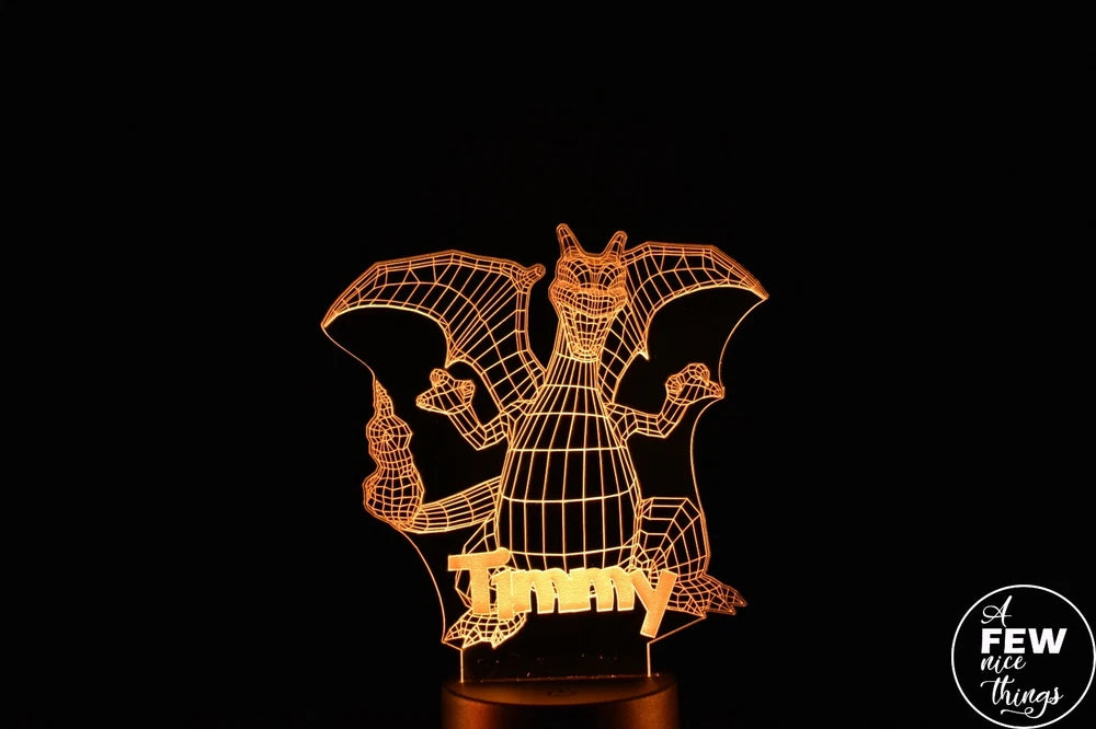 Charizard Night Light | Pokemon Night Light | Personalised LED 3D Charizard Lamp