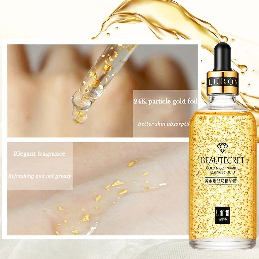 24K Gold Niacinamide Serum - Korean Anti-Aging Face & Eye Care Skincare Set
