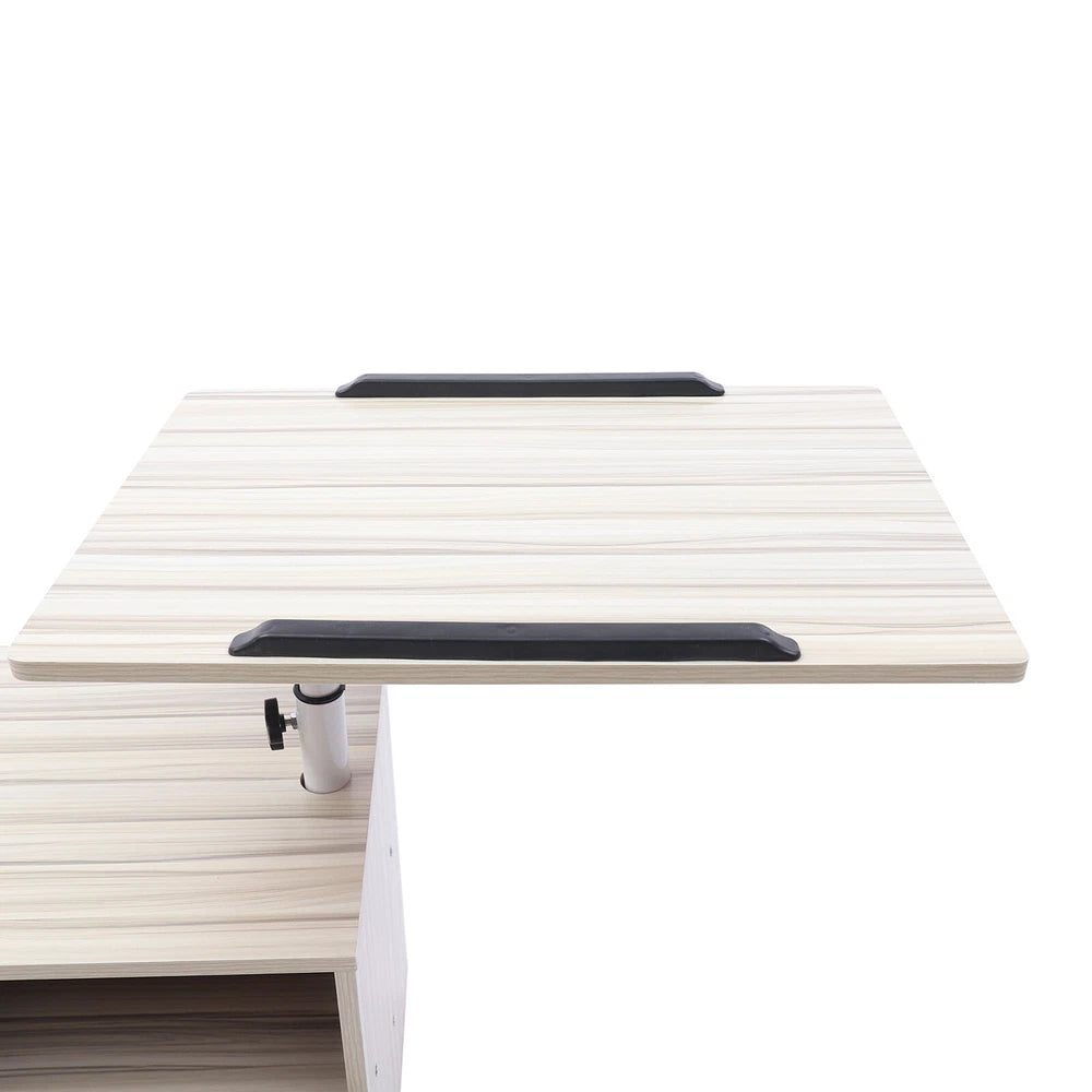 Laptop Desk Bedside Table with Lift Up Top - Modern Nightstand 2 Drawers w/Wheel