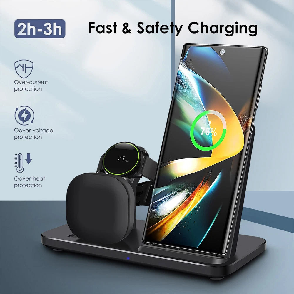 3in1 Fast Wireless Charger Dock Station For Samsung Galaxy S25 S24 Watch 7 6 5 4