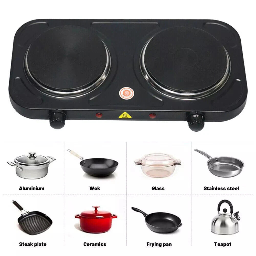 Double Electric Hot Plate Portable Table Top Cooker Hob RV Picnic Camping Stove