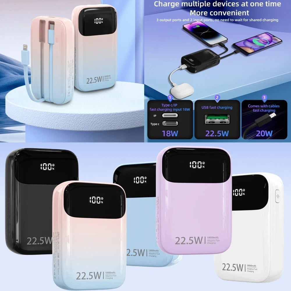 22.5W Fast Charging 10000mAh Battery Pack USB-C Portable Charger Slim Power Bank