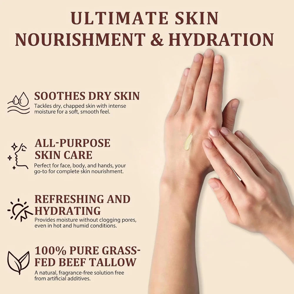 Grass-Fed Beef Tallow and Honey Balm, Beef Tallow Skin Care, Moisturising Cream