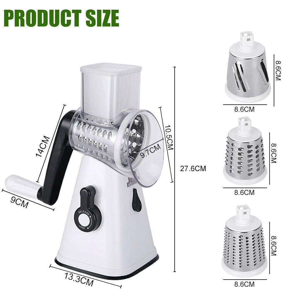 3 In 1 Rotary Food Slicer Chopper Cheese Grater Fruit Vegetable Shredder Cutter