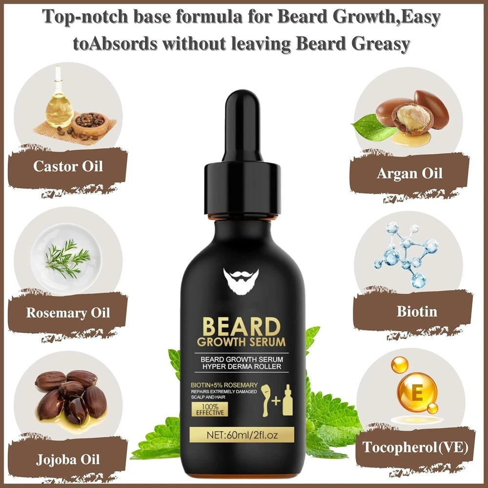 Beard Growth Oil Fast Growing Beard Mustache GROOMING Kit Derma Roller for Men