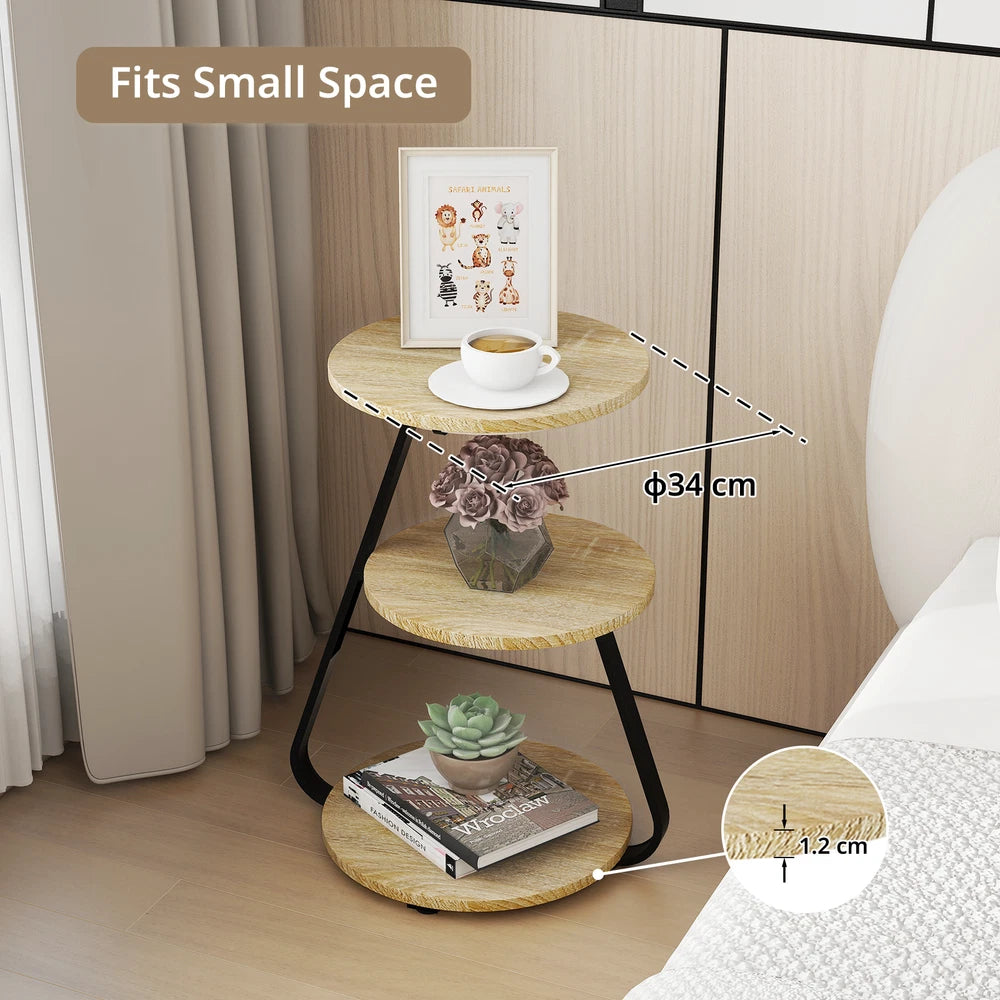 3-Tier Sofa Side Table LED Lighted Bedside Living Room End Table with Storage