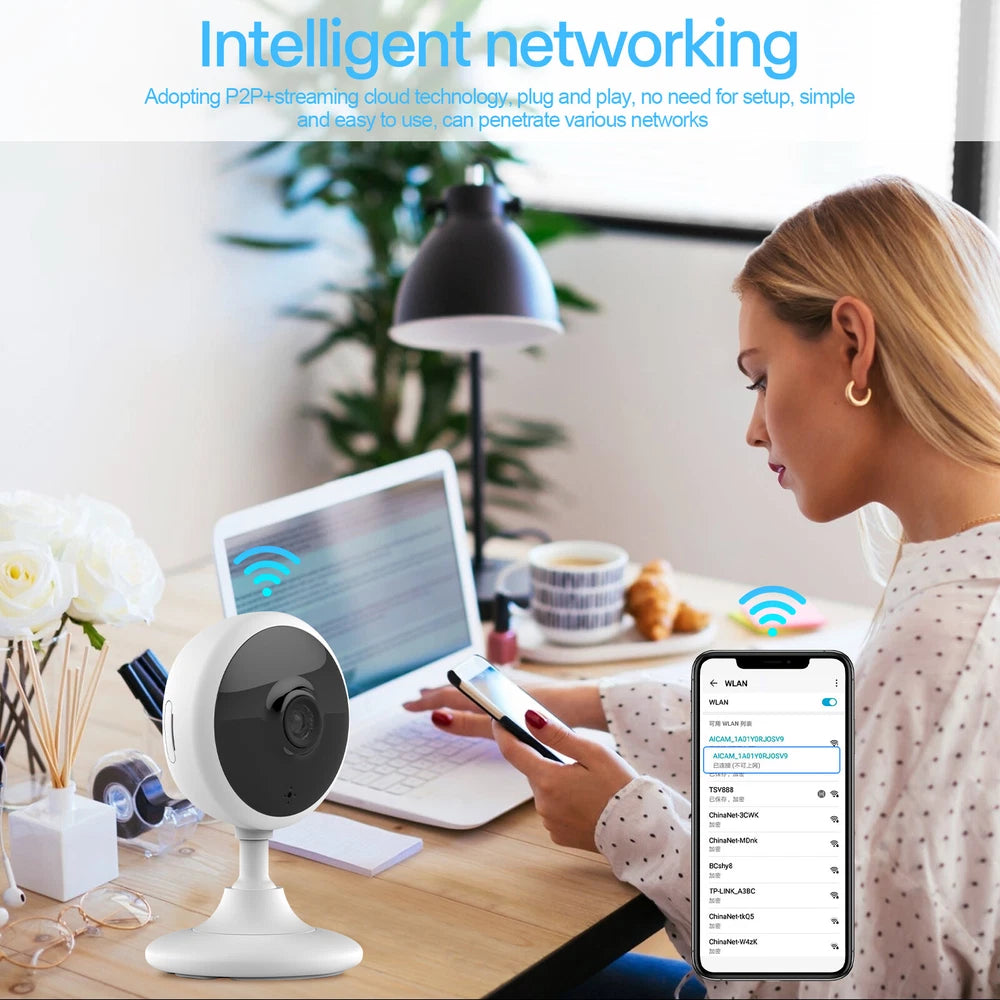 Wifi Security Camera Smart Indoor Pet Dog Cat Cam 2-Way Audio 1080P Night Vision