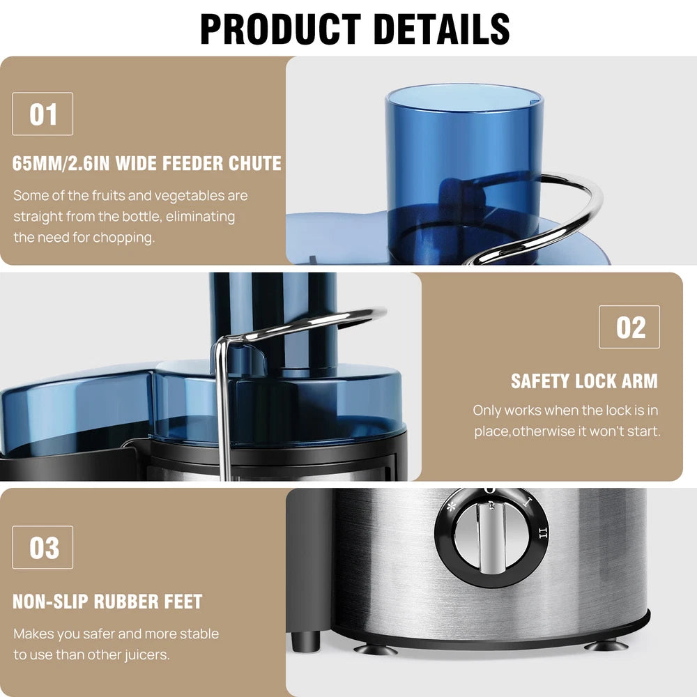 1000W Juicer Machine Whole Fruit and Vegetable Juice Extractor Stainless Steel