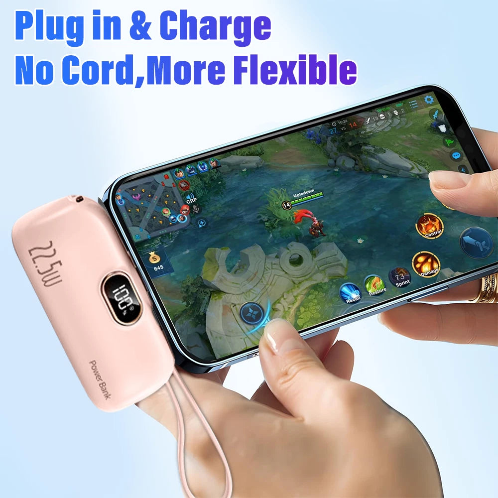 Mini Power Bank Portable 8000mAh Fast Charger USB-C & iPhone Dual Connector NEW