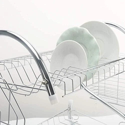 2 Tier Dish Drainer Rack with Drip Tray Plate Rack Kitchen Sink Cutlery Holder